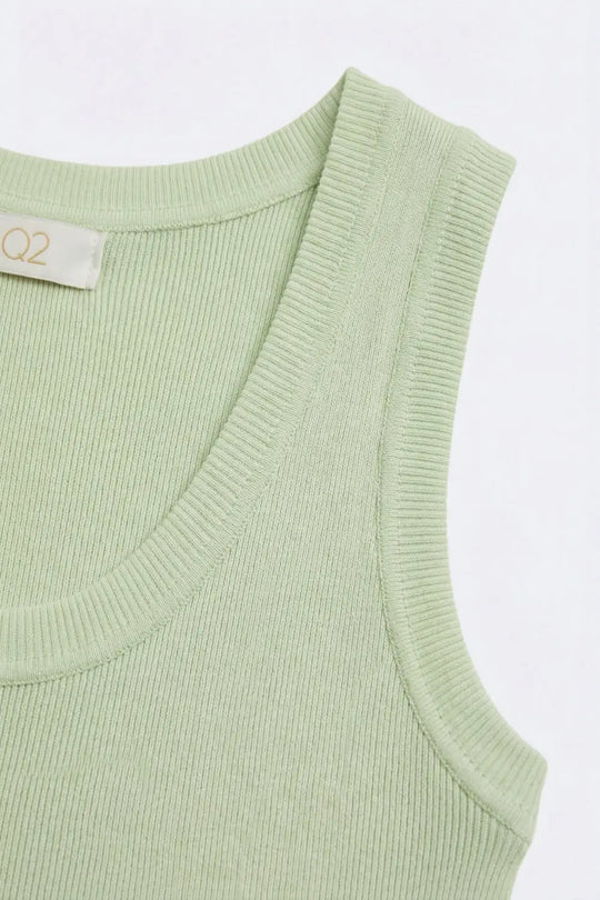 Light Green Ribbed Knit Tank Top for Layering - One Size / Green