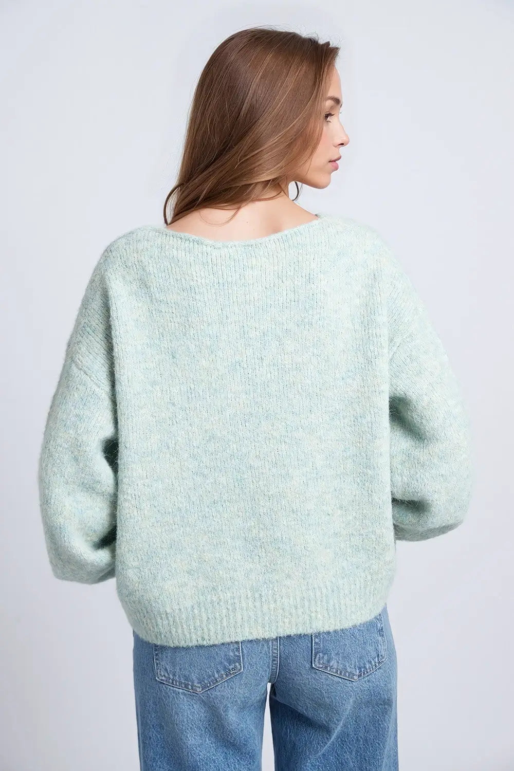 Light Green sweater with long sleeves and rounded collar - One Size / Green - Sweaters