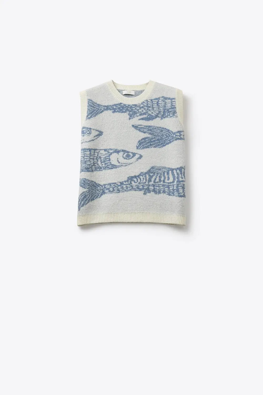 Light Grey and Blue Light Grey Fish Pattern Knit Sweater Vest - One Size / Blue - Sweaters