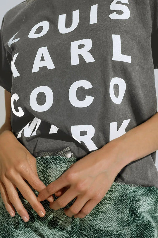 Light Grey T-shirt With famous Names Logos At The Front - One Size / Grey - Tops