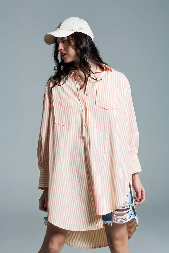 Light orange oversized blouse with white stripes - Shirts