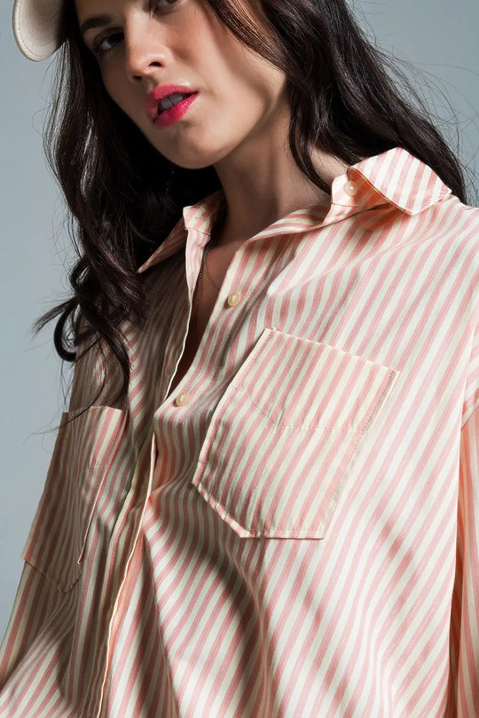 Light orange oversized blouse with white stripes - Shirts