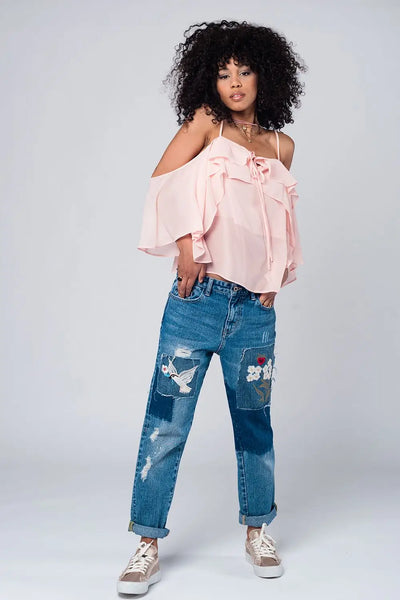 Light pink cold shoulder top - Shirts