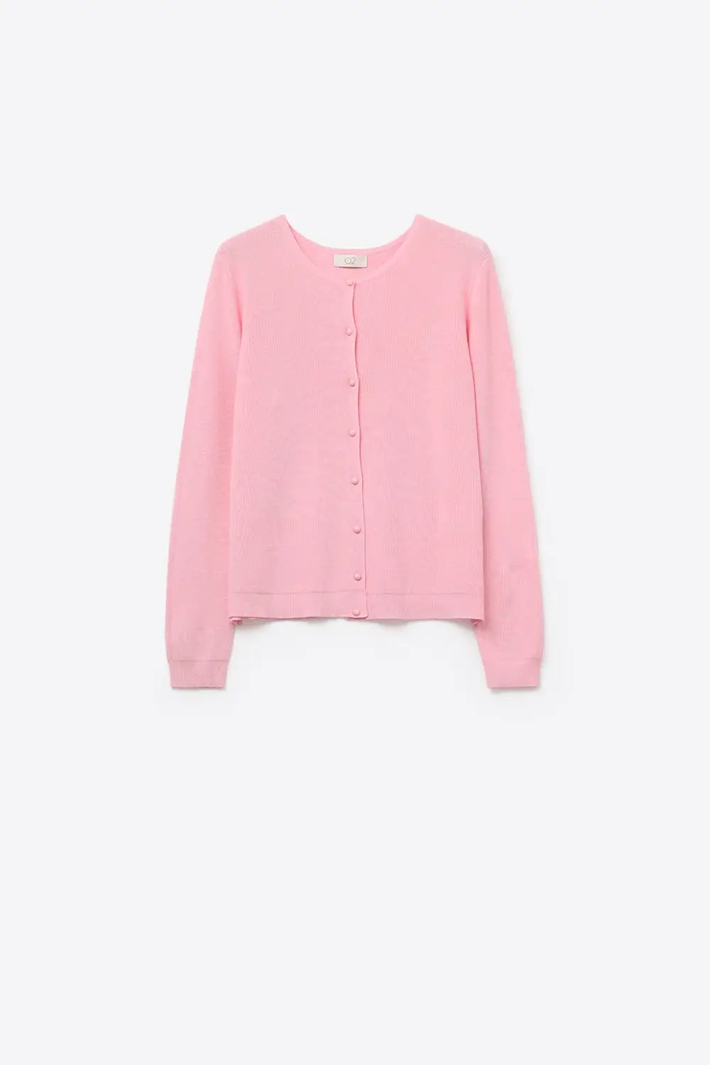 Q2 Light pink Ribbed Knit Cardigan with Mother-of-Pearl Buttons