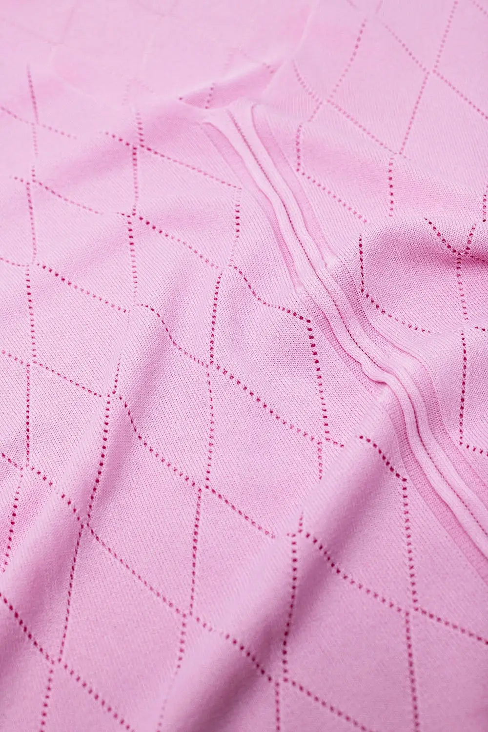 Light Pink Short Sleeve Sweater With Argyle Pattern - One Size / Pink - Sweaters