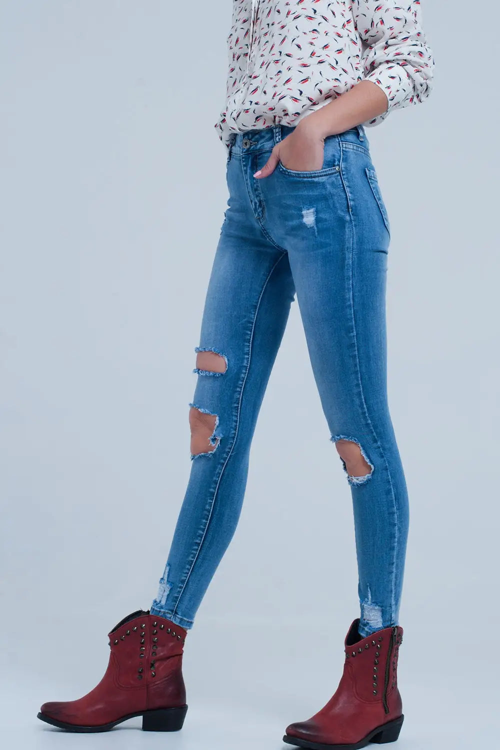 Light ripped skinny jeans in blue - Jeans