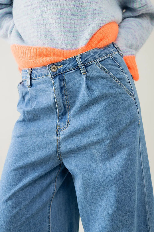 light wash extra wide leg jeans with pleats - Jeans