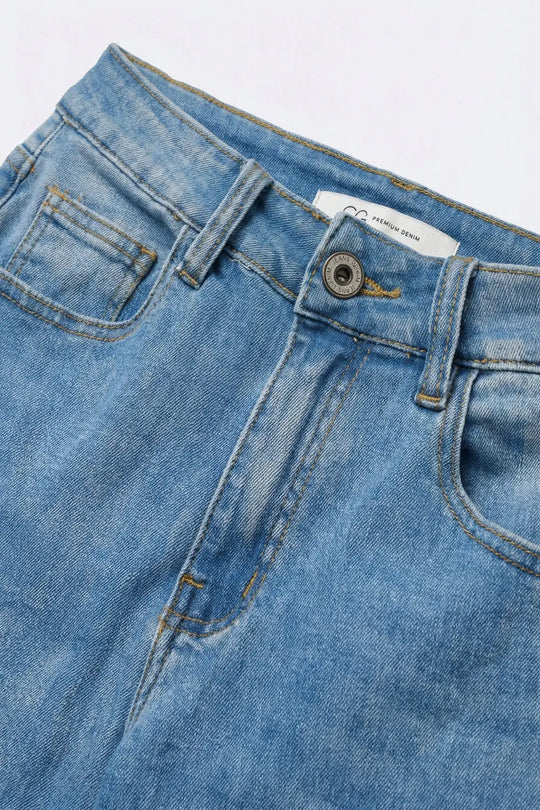 Light Wash Flared Stretch Jeans - Jeans