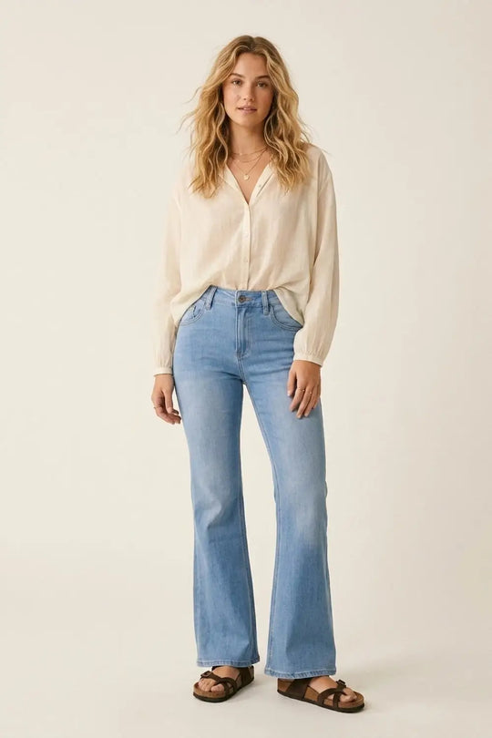 Light Wash Flared Stretch Jeans - Jeans