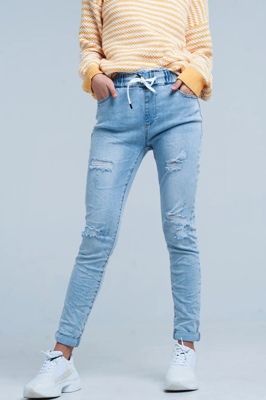 Light Wash Jogger with Drawstring Waistband - Jeans