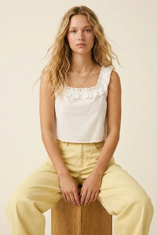 Light Yellow Wide-Leg Cotton Pants with side seam - Jeans