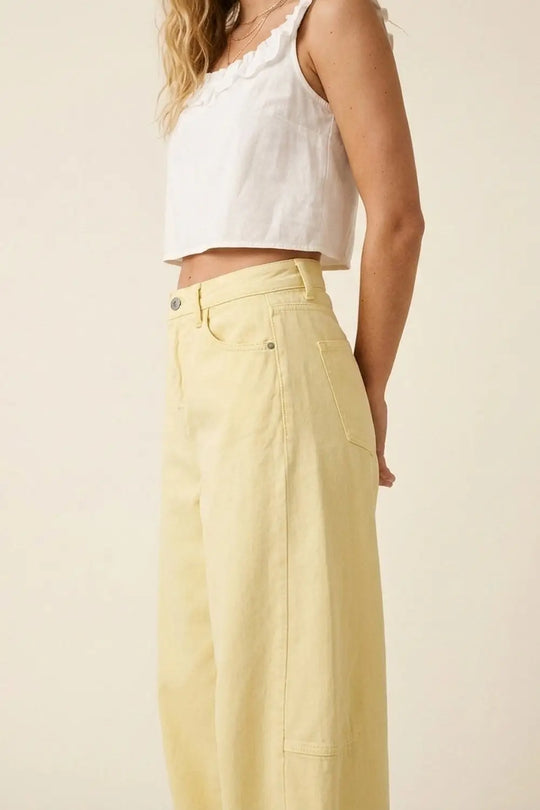 Light Yellow Wide-Leg Cotton Pants with side seam - Jeans