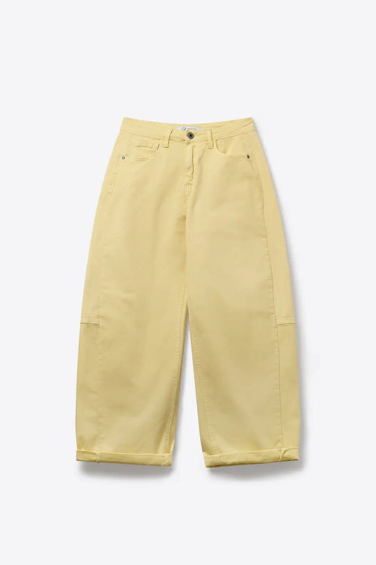 Light Yellow Wide-Leg Cotton Pants with side seam - Jeans