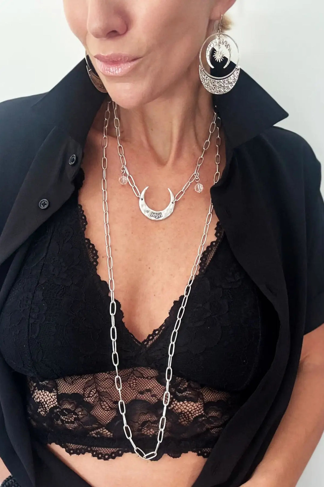 Light Crescent Moon Long Chain Necklace - Long chain