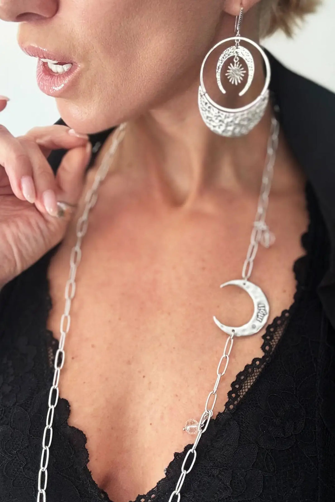 Light Crescent Moon Long Chain Necklace - Long chain