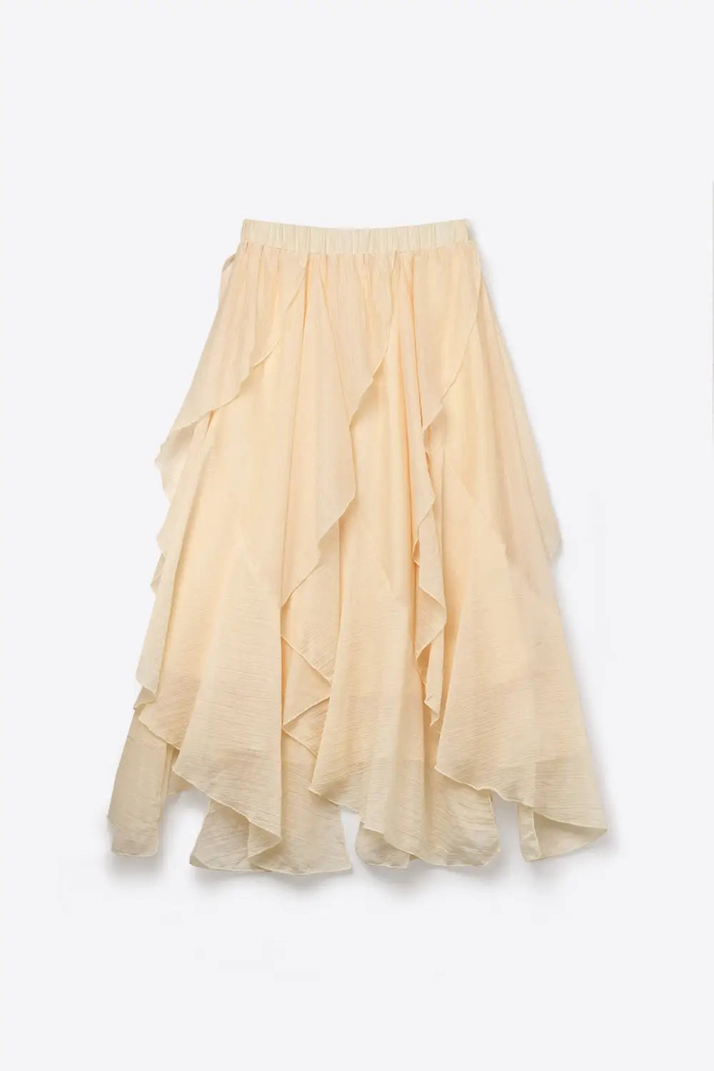 Lightweight chiffon Ruffle Asymmetrical maxi Skirt in beige color - Skirts