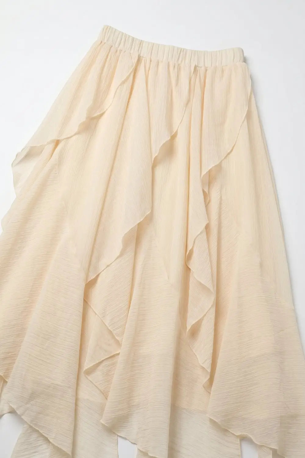 Lightweight chiffon Ruffle Asymmetrical maxi Skirt in beige color - Skirts