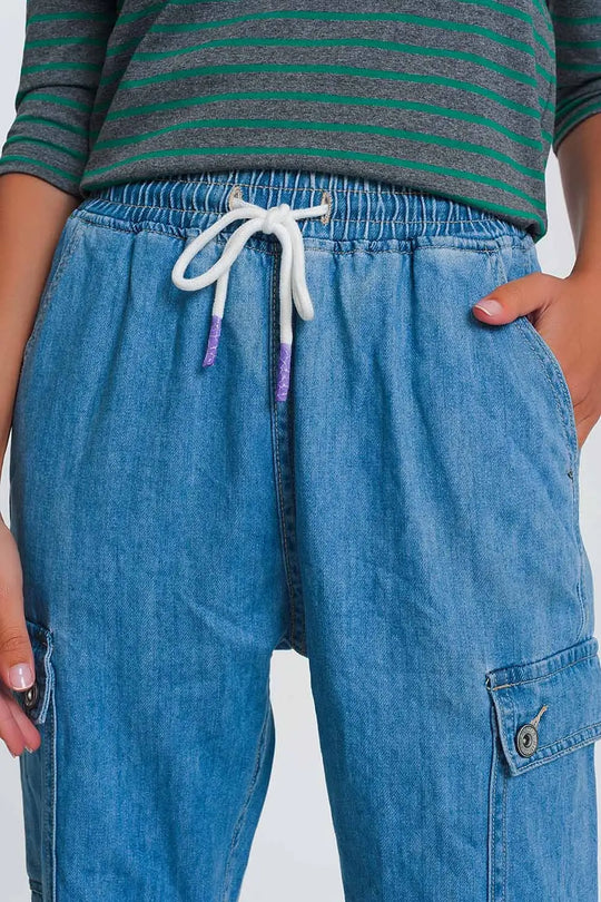 Lightweight denim jogger with pockets in light denim - Jeans