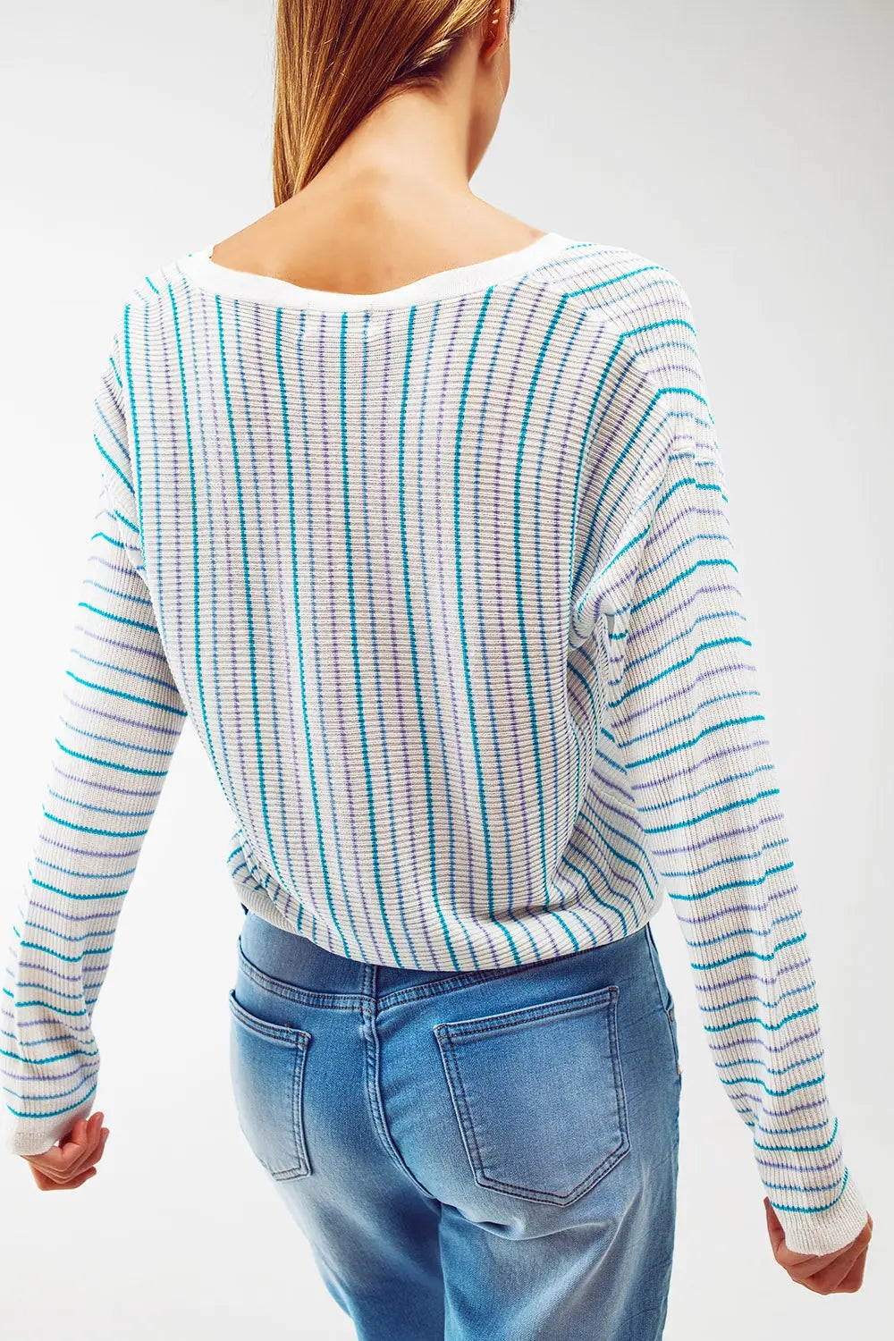 Lightweight knit cardi in blue stripe - Sweaters