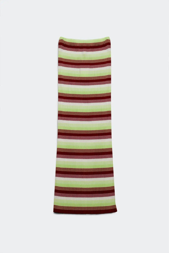 Q2 Lightweight knit maxi skirt in green stripe