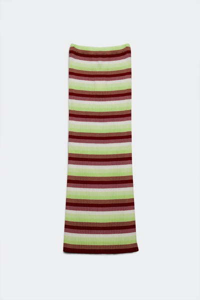 Q2 Lightweight knit maxi skirt in green stripe