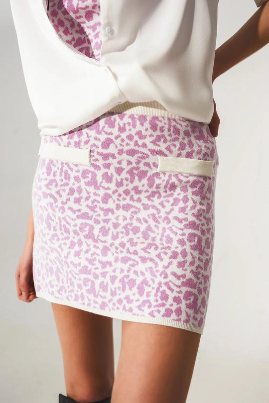 Lightweight knit mini skirt in lilac animal print - Skirts