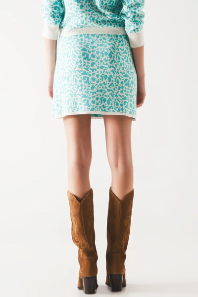 Lightweight knit mini skirt in turquoise animal print - Skirts