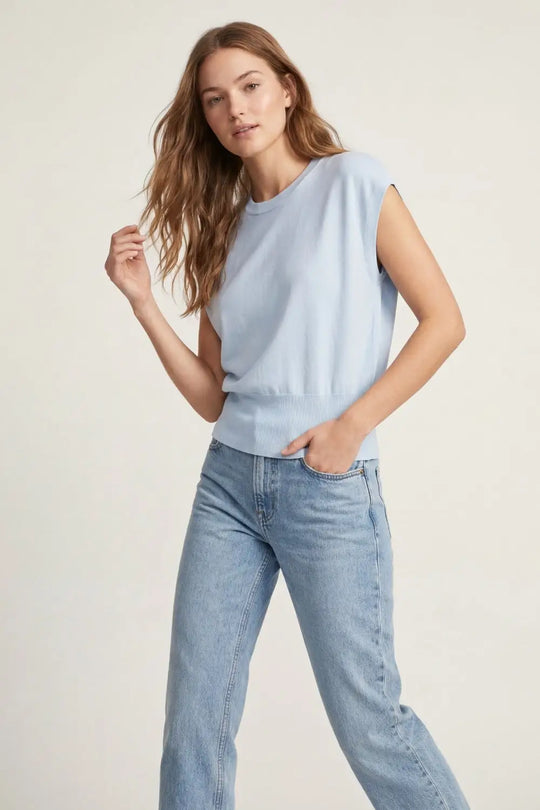 Lightweight Knit sweater with Wide Ribbed Waistband in light blue - One Size / Blue