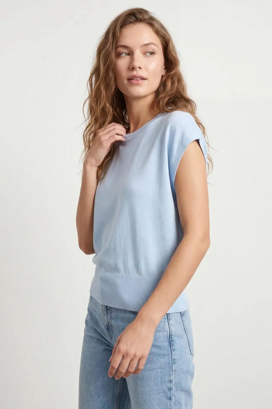 Lightweight Knit sweater with Wide Ribbed Waistband in light blue - One Size / Blue