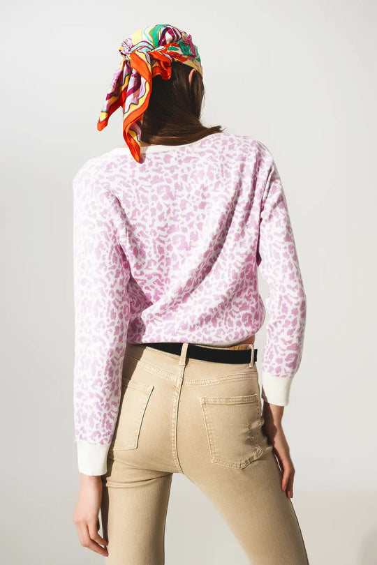 Lightweight knitted cardigan in lilac animal print - Sweaters