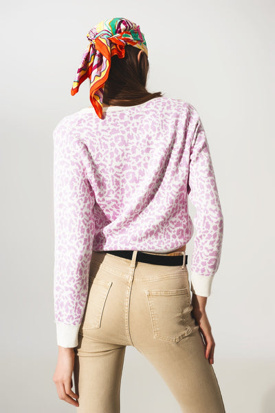 Lightweight knitted cardigan in lilac animal print