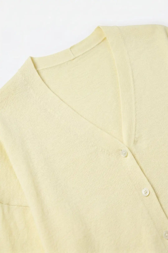 Lightweight knitted V-Neck Cardigan in Soft butter Yellow - One Size / Yellow