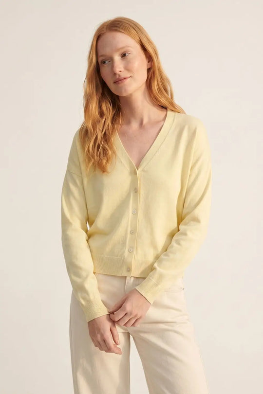 Lightweight knitted V-Neck Cardigan in Soft butter Yellow - One Size / Yellow