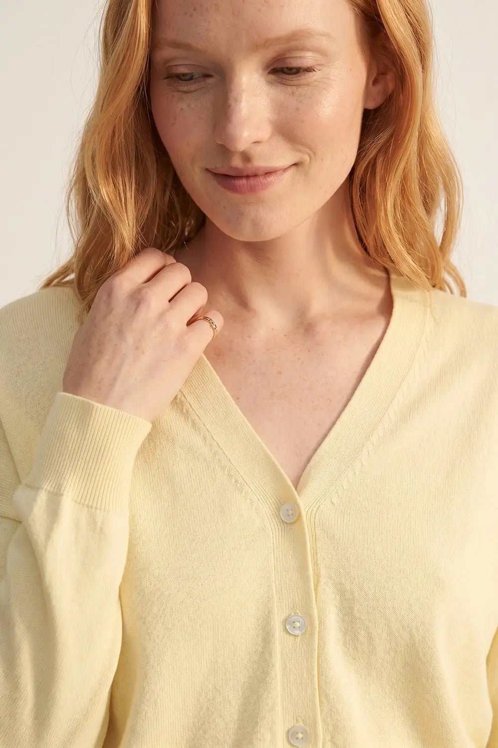 Lightweight knitted V-Neck Cardigan in Soft butter Yellow - One Size / Yellow