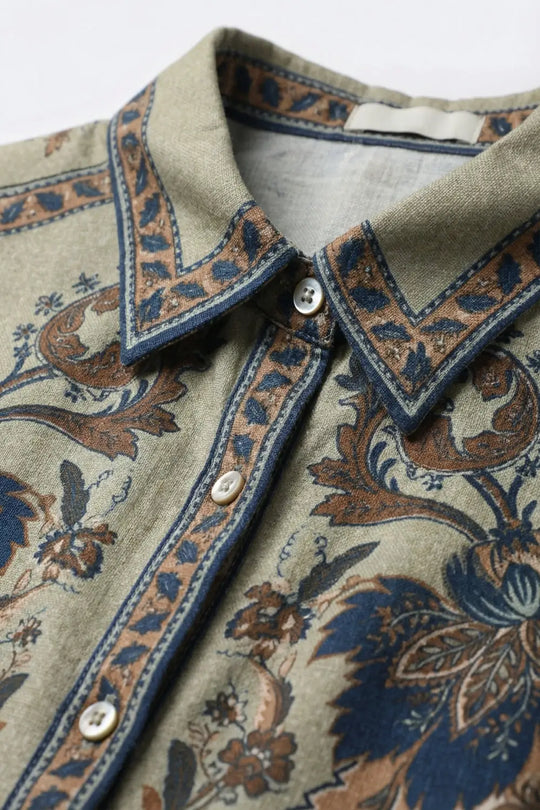 Lightweight Paisley-Print Shirt with Ornamental Border Detail - Shirts