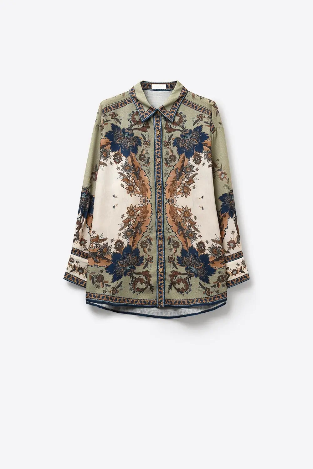 Lightweight Paisley-Print Shirt with Ornamental Border Detail - Shirts