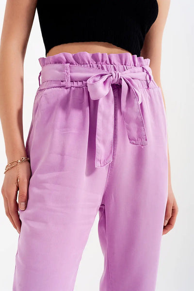Lightweight Pants with tie waist in purple - Pants