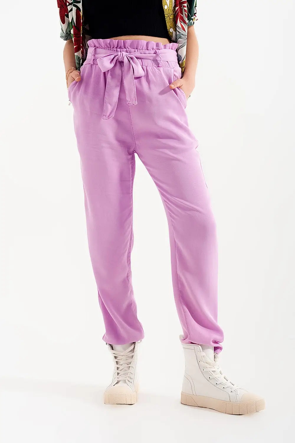 Lightweight Pants with tie waist in purple - Pants