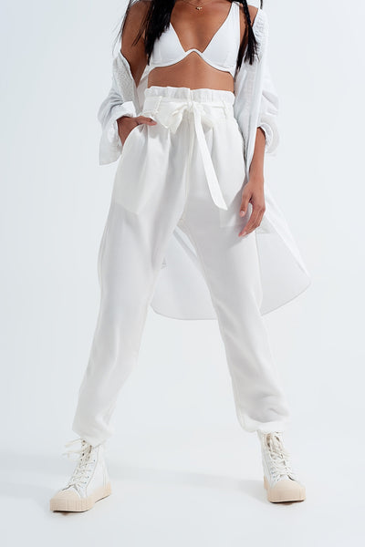 Q2 Lightweight Pants with tie waist in white