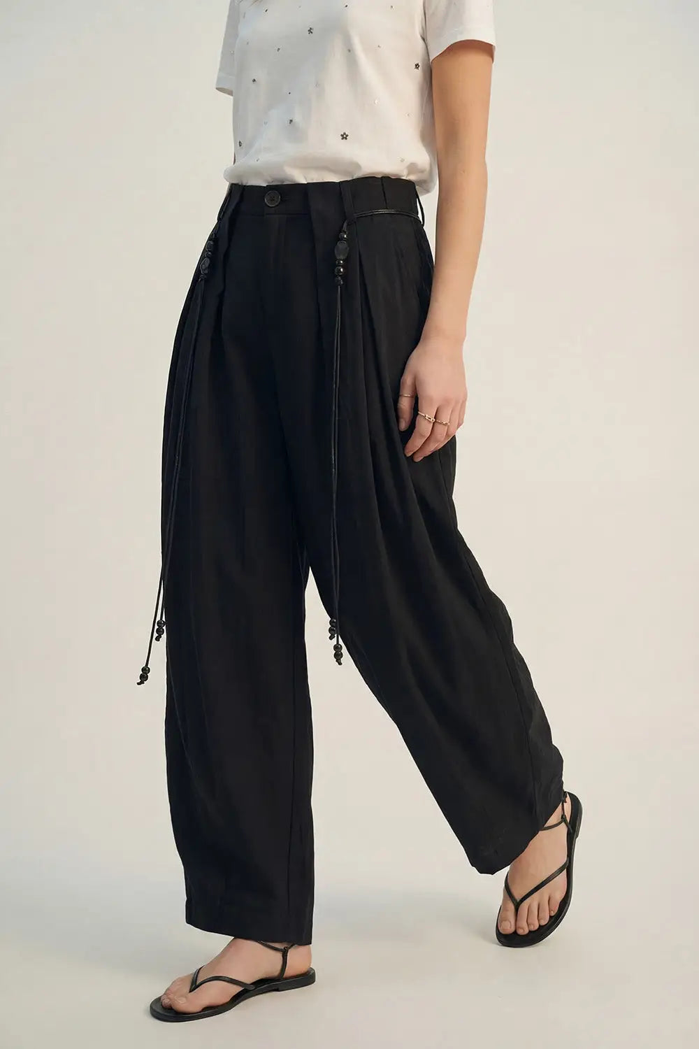 Lightweight Rayon Barrel-Fit Pants in black color - Pants