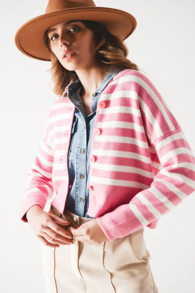 Lightweight stripe cardigan in pink - Sweaters