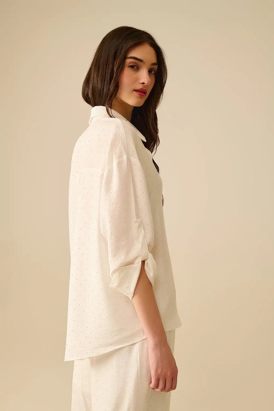 lightweight white shirt with rhinestone details - Shirts