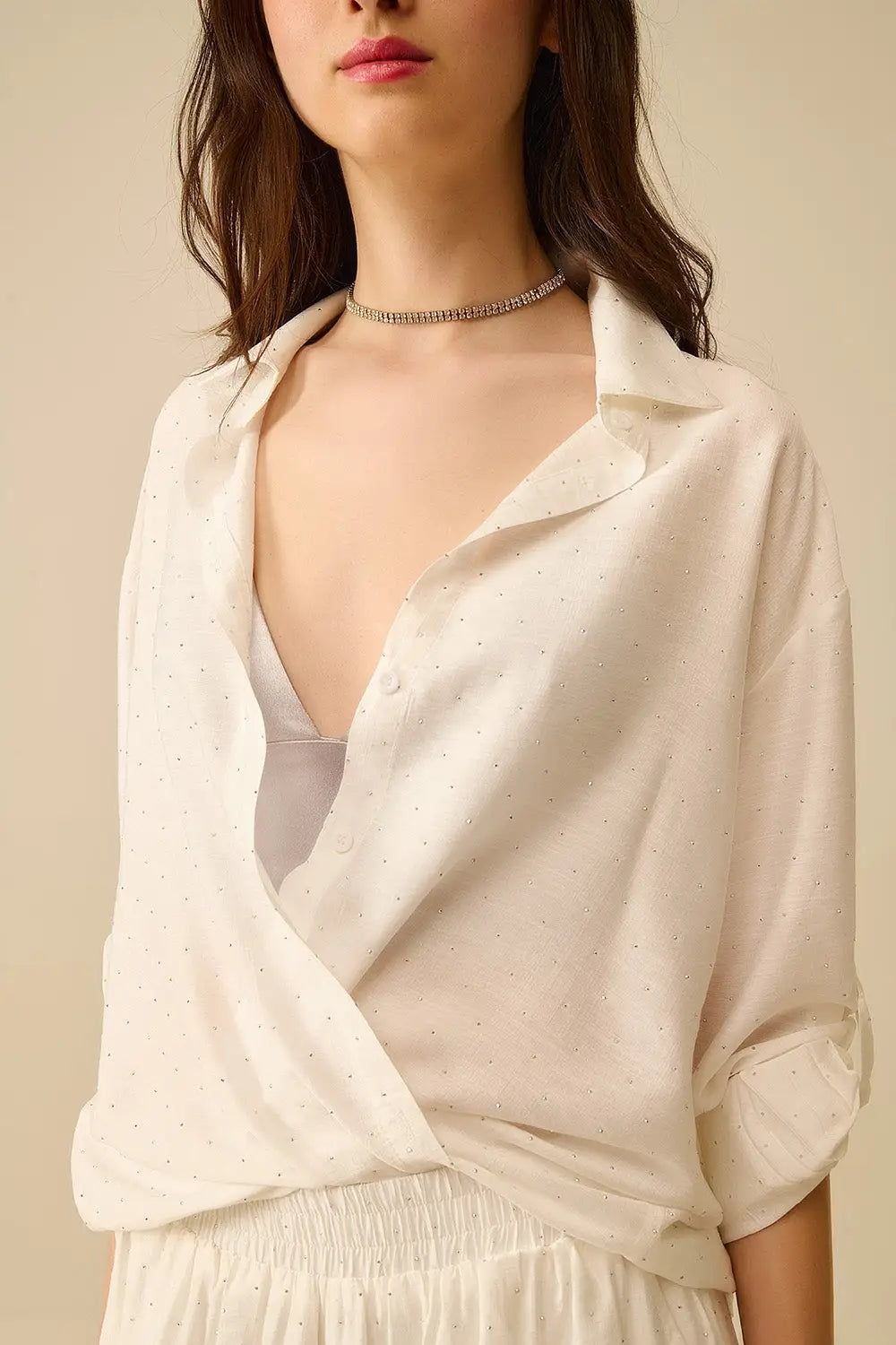 lightweight white shirt with rhinestone details - Shirts