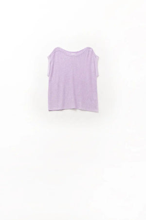Q2 Lilac boat neck mesh sweater with dropped sleeves