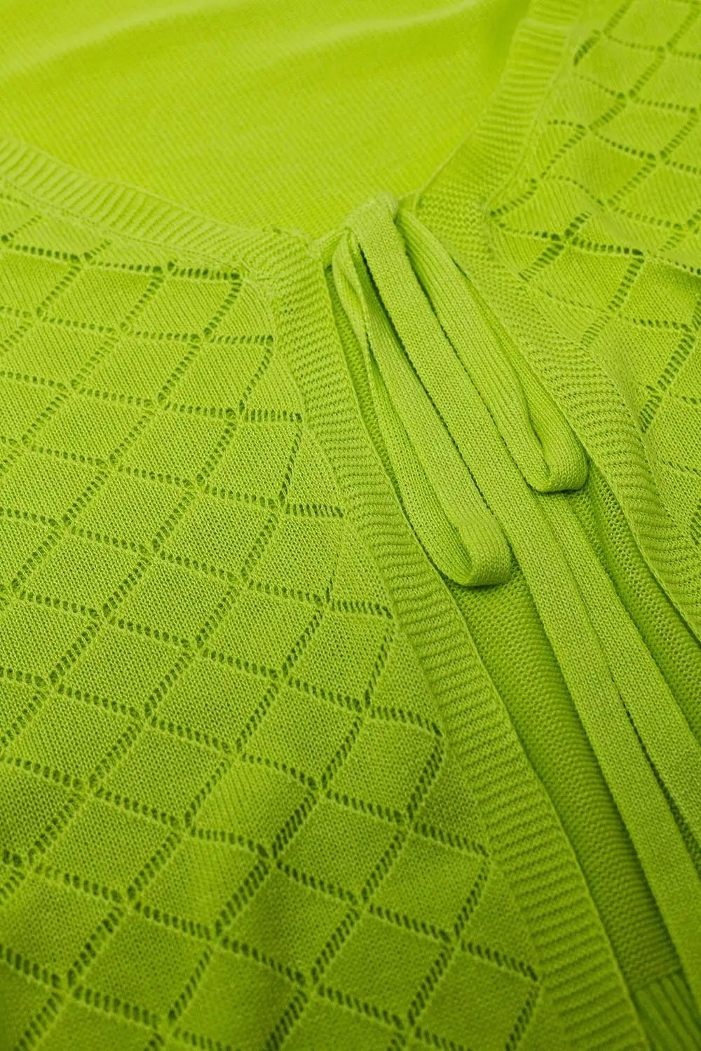 Lime Cardigan with Argyle Print and Tie Closing - One Size / Yellow - Sweaters