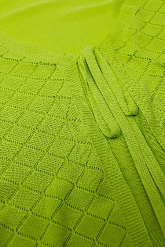 Lime Cardigan with Argyle Print and Tie Closing - One Size / Yellow - Sweaters