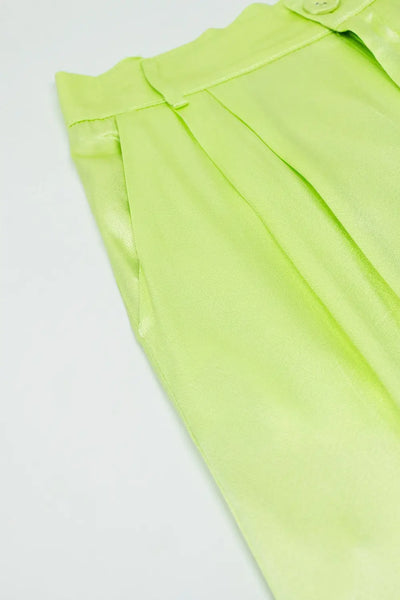 Lime Flared satin Pants With Pockets - Pants