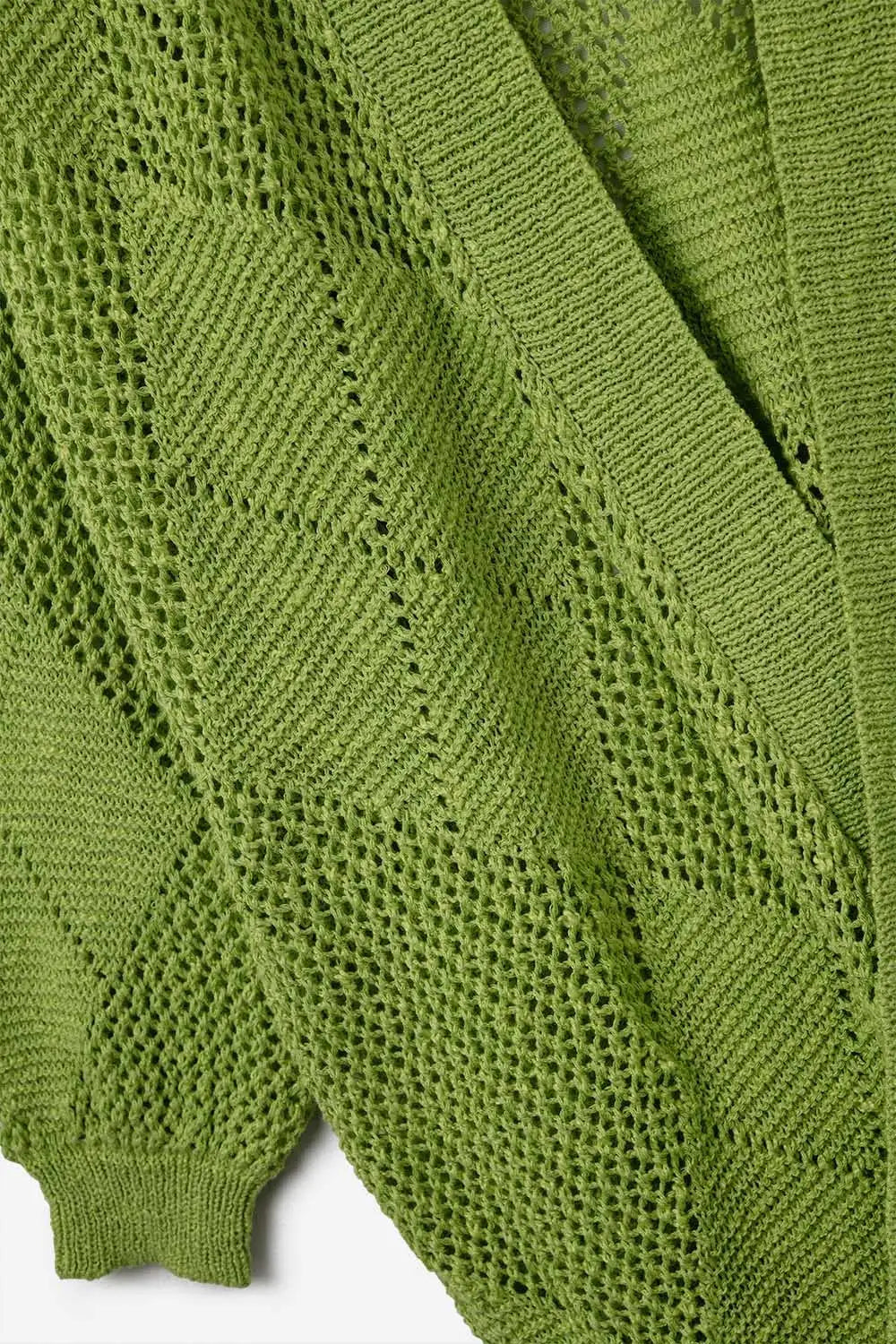 Lime Green Draped Cardigan With Crochet Design - One Size / Green - Sweaters
