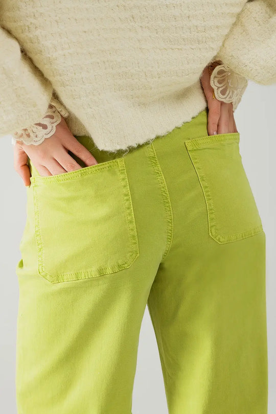 Lime Green Straight Leg Jeans With Front Pockets - Jeans