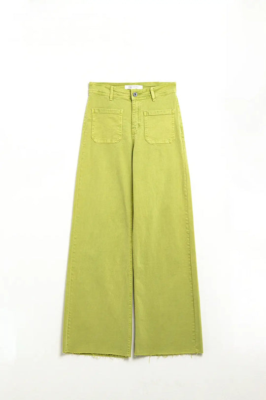 Lime Green Straight Leg Jeans With Front Pockets - Jeans